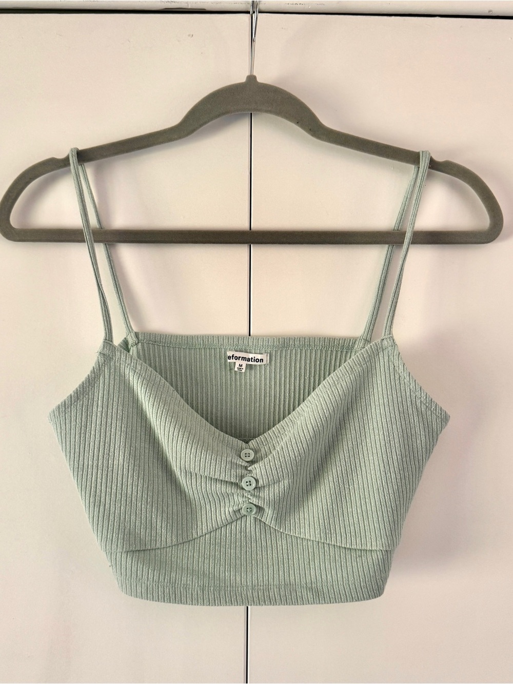 Reformation Light Sage Ribbed Button-Front Crop Cami